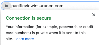 Screenshot of a web browser security dialog that says: Connection is secure